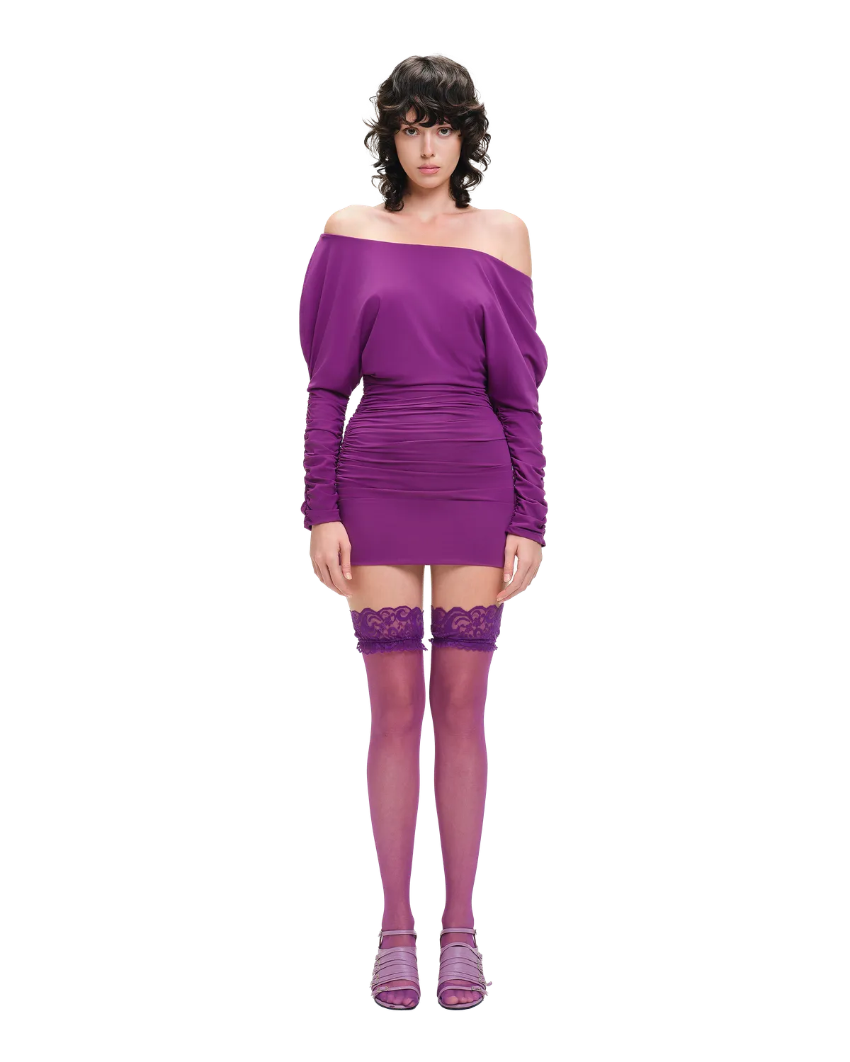 Purles - Off-Shoulder Cool-Touch Stretch Bodycon Mini Dress-Dark Plum