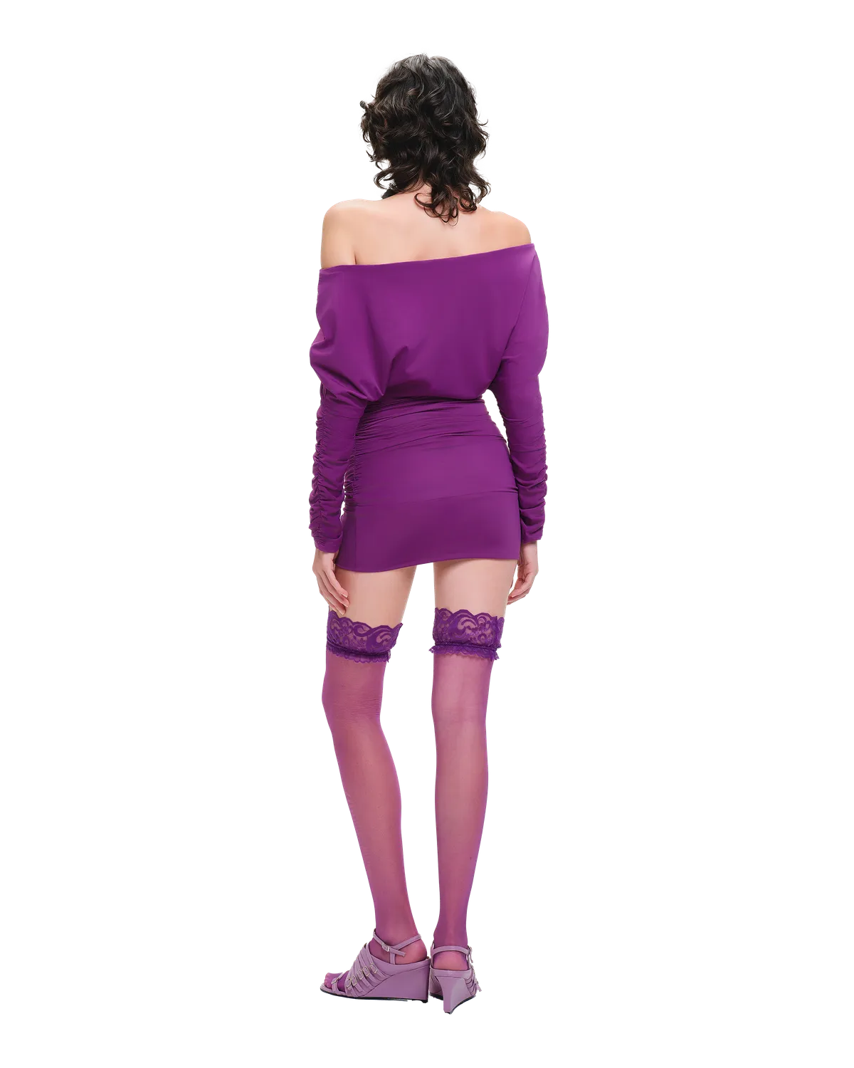 Purles - Off-Shoulder Cool-Touch Stretch Bodycon Mini Dress-Dark Plum - hover