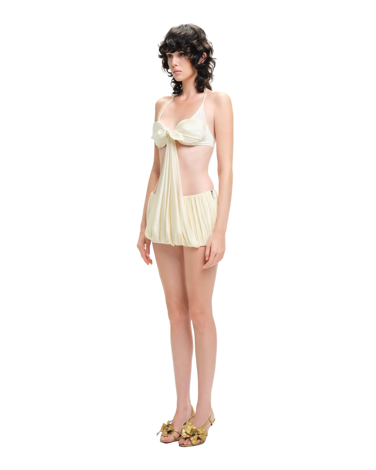 Mori Cut-Out Draped Stretch Jersey Bubble Mini Dress - Pastel Yellow - hover