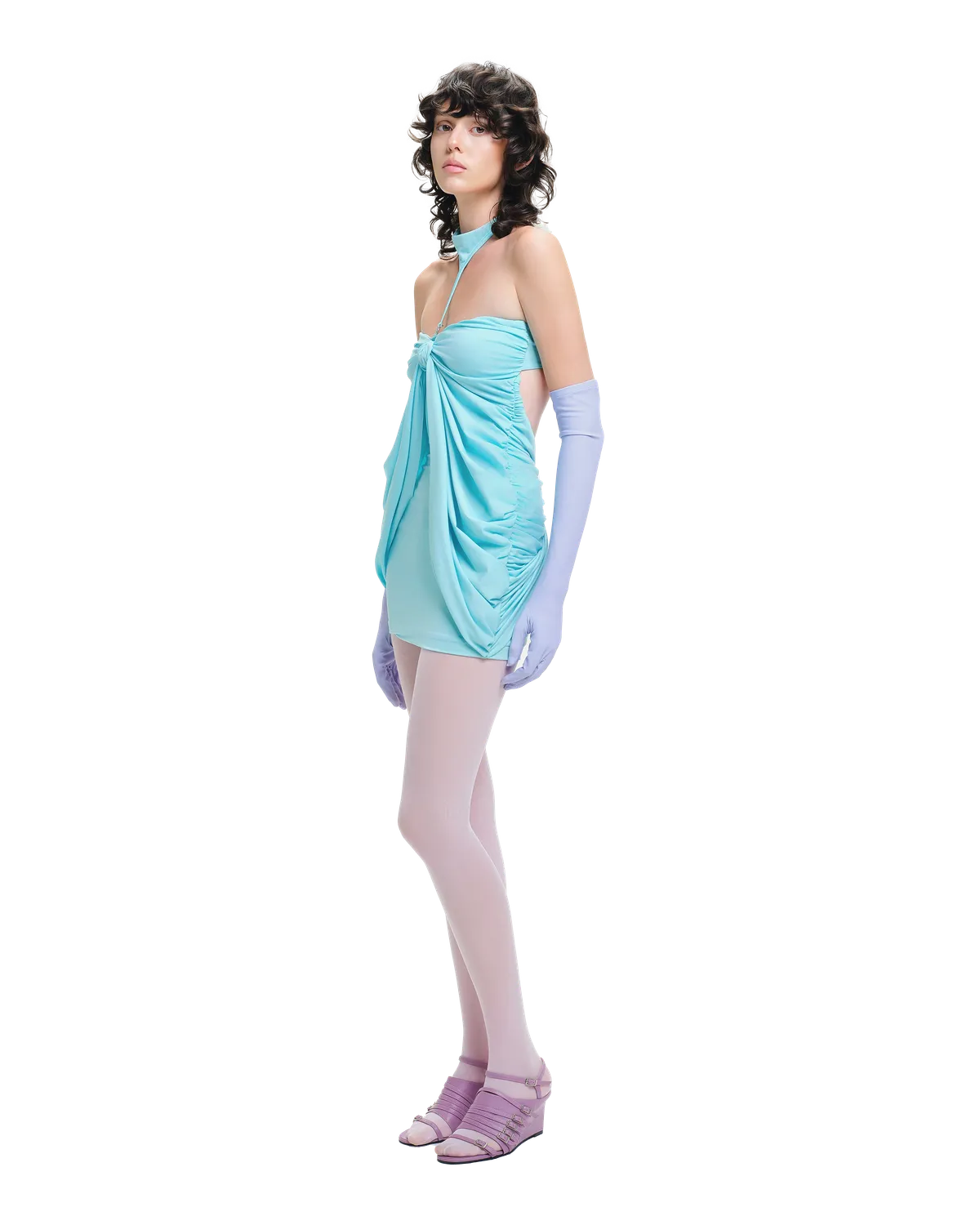 Duck-Neck Draped Knot - 4-Way Stretch Mini Dress - Tiffany Blue - hover